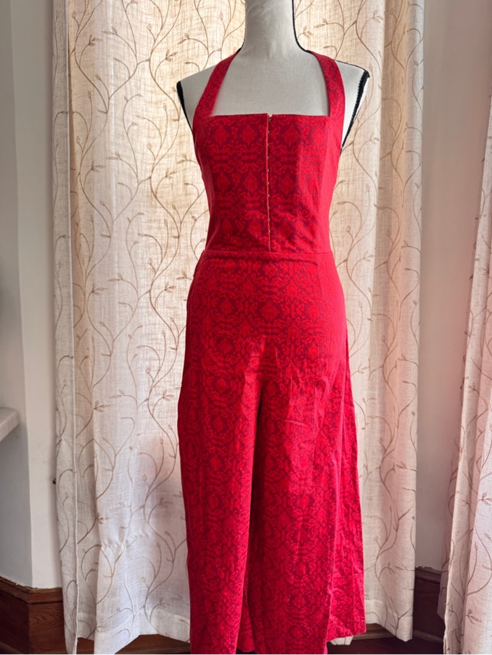 Alice + Olivia Red Halter-Style Wide-Leg Jumpsuit
